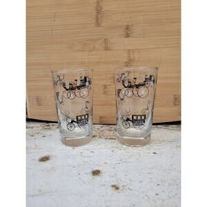 2 Vintage Libbey Curio Horse & Buggy 8 oz Tumblers, MCM Glasses